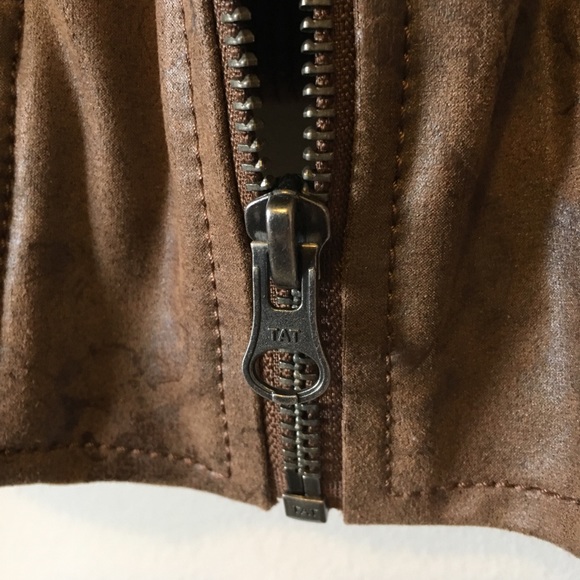 Vegan Leather Weathered Finish Brown Moto Jacket - Picture 4 of 8